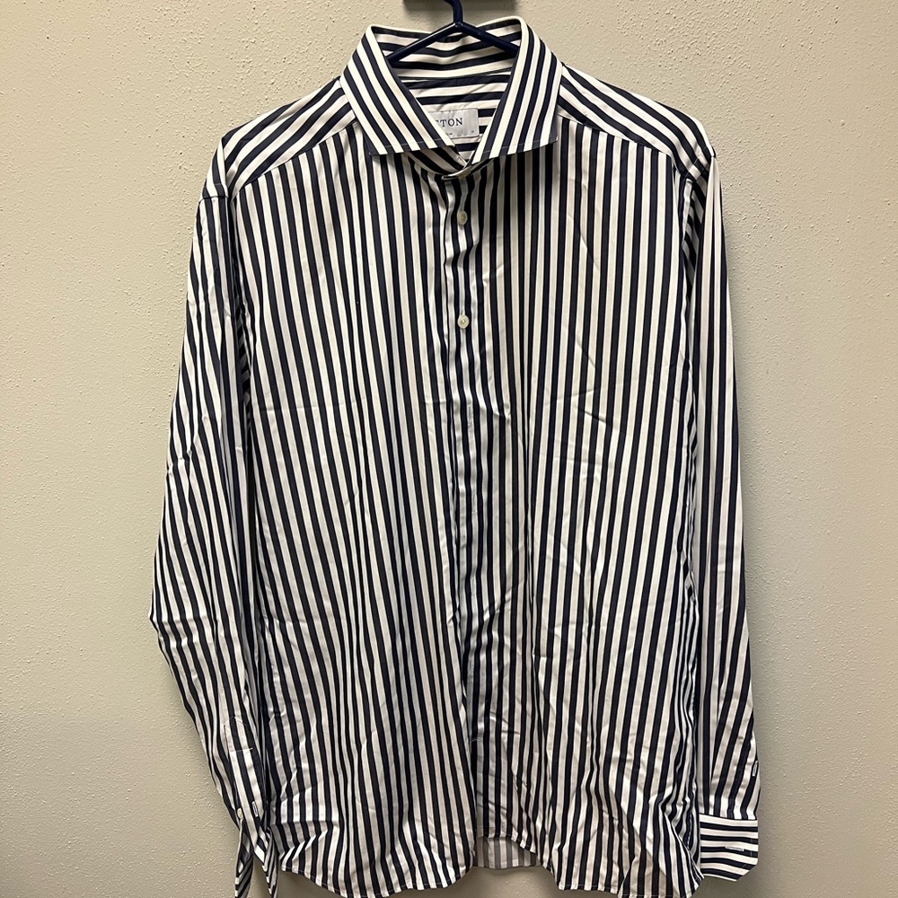 Eton Black and White Striped Dress Shirt